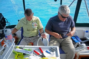 Going through fishing stuff after Phil caught SEVERAL fish and we caught NONE!!