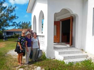 Heading into church with Kathy and Jo off of Ocean Spirit.