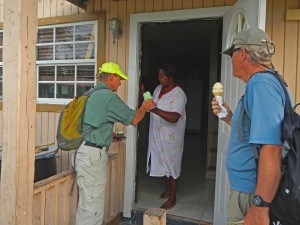 Buying ice cream cones from this woman at her house….$2 each!!